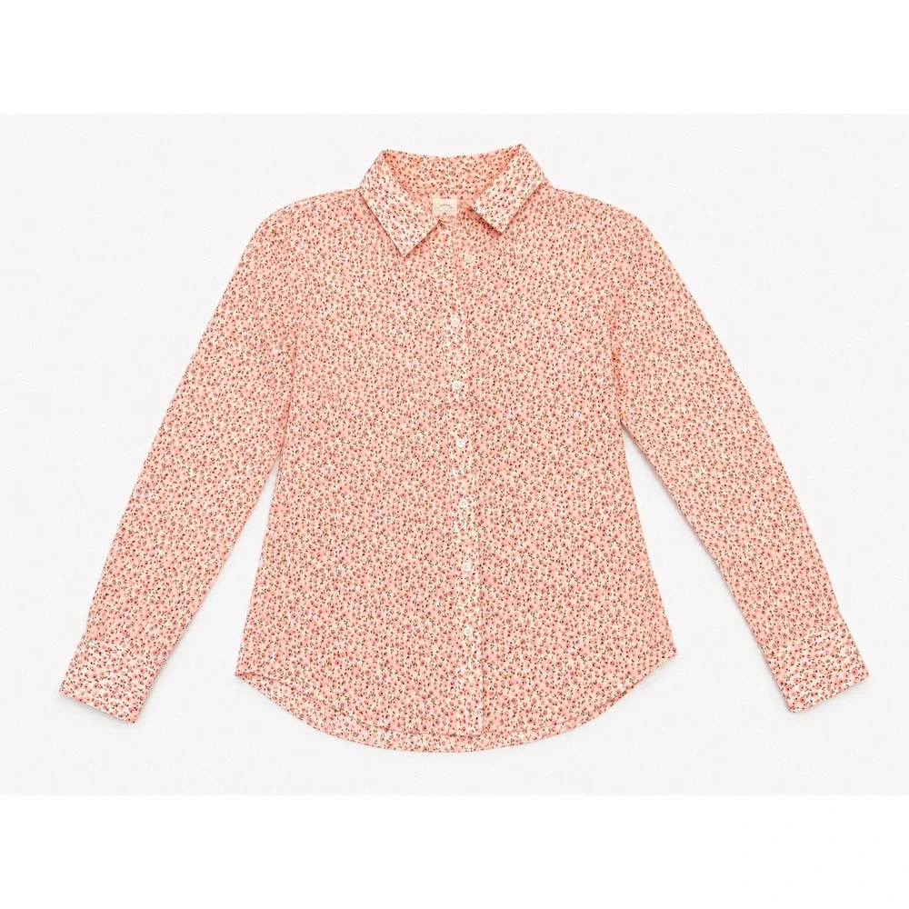 J Crew Perfect Womens Top Size 2 White Pink Floral Button Down Cotton Shirt